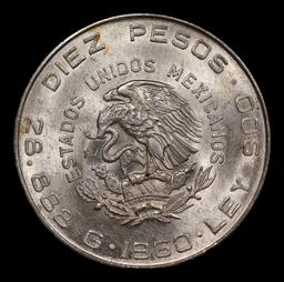 1960 Mexico 10 Pesos Silver KM# 476 Grades Brilliant Uncirculated