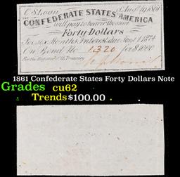 1861 Confederate States Forty Dollars Note Grades Select CU