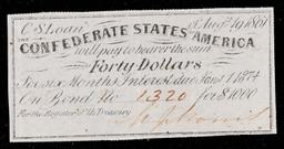 1861 Confederate States Forty Dollars Note Grades Select CU