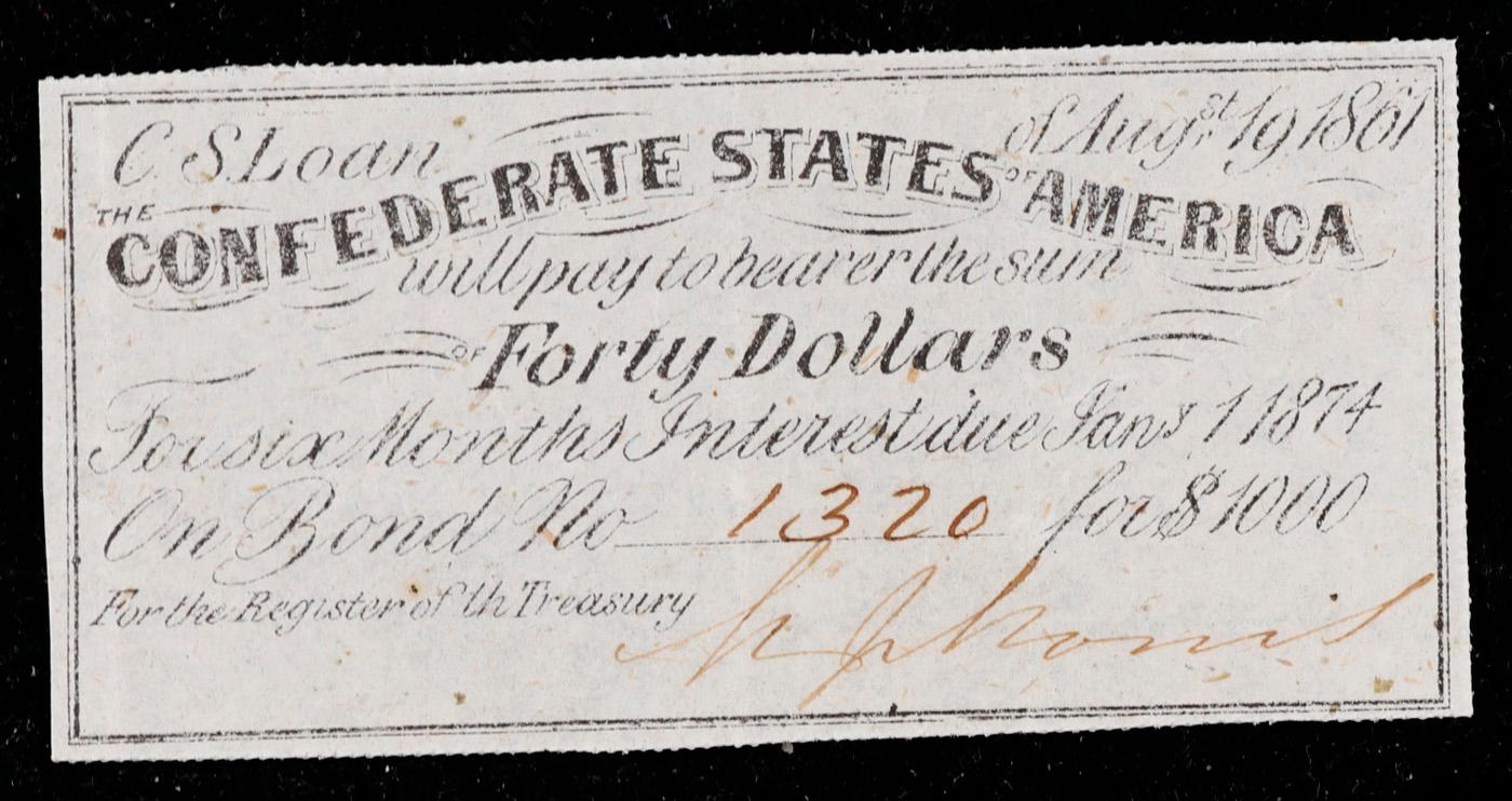 1861 Confederate States Forty Dollars Note Grades Select CU