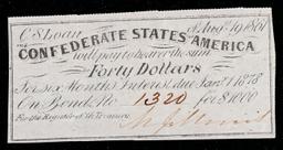 1861 Confederate States Forty Dollars Note Grades Choice AU/BU Slider