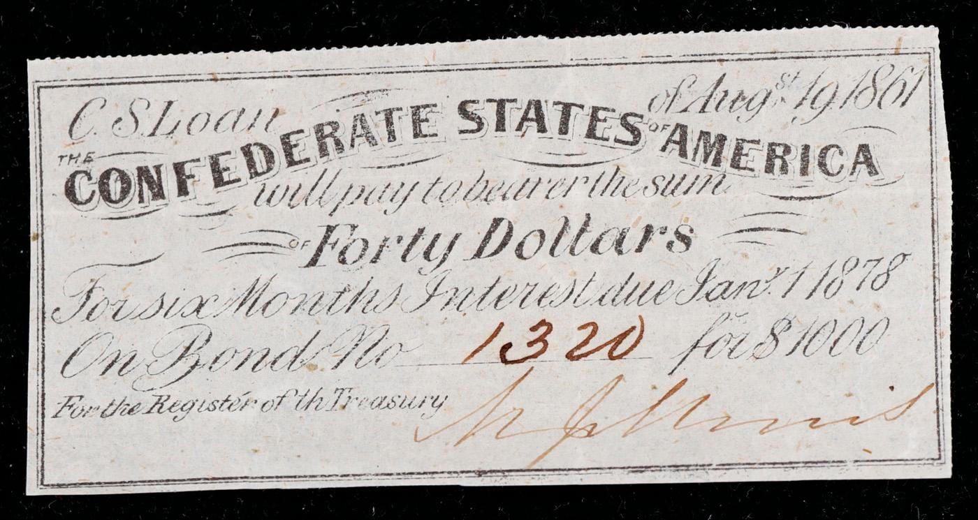 1861 Confederate States Forty Dollars Note Grades Choice AU/BU Slider