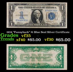 1934 "Funnyback" $1 Blue Seal Silver Certificate Grades vf++