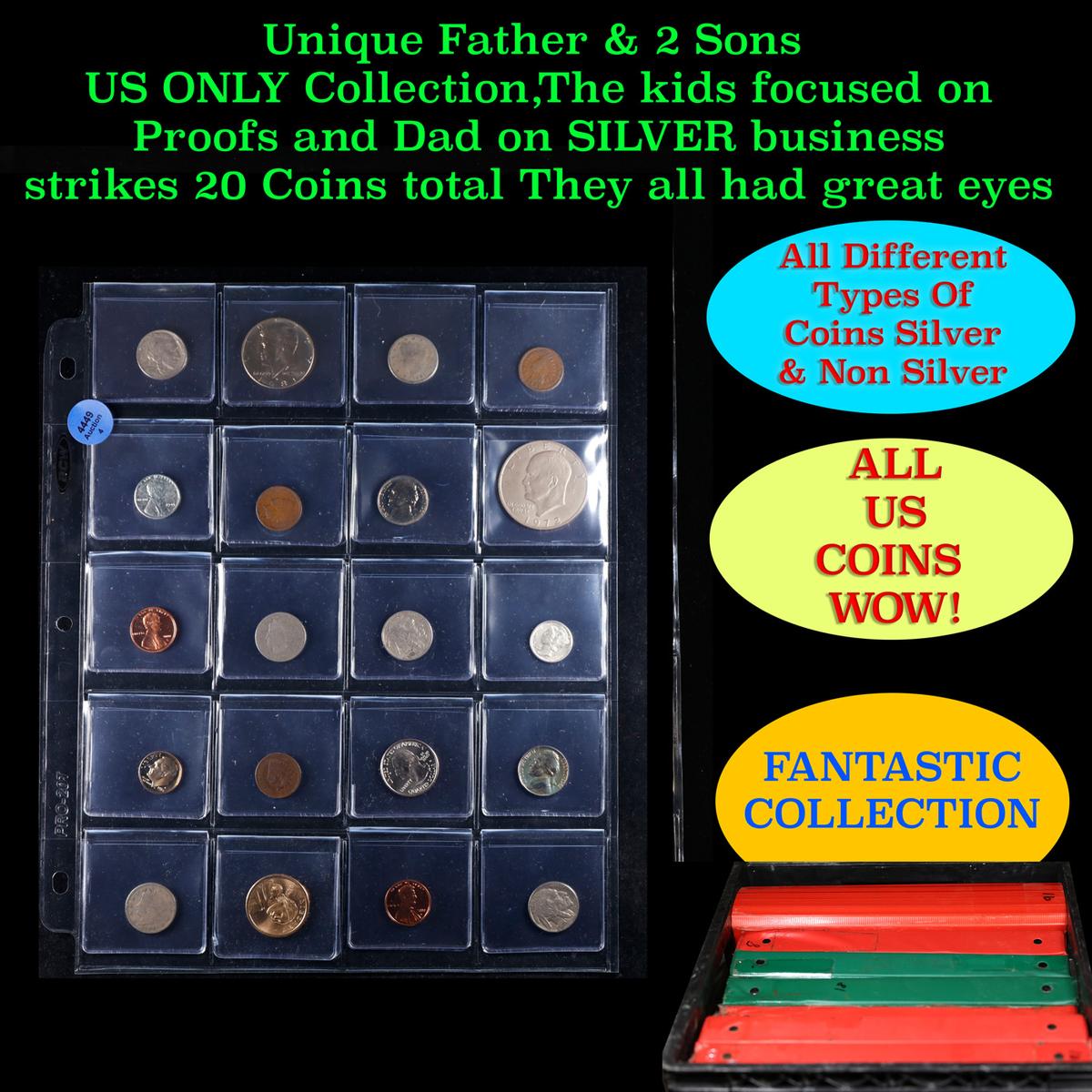 Unique Father & 2 Sons US ONLY Collection,The kids focused on Proofs and Dad on SILVER business stri