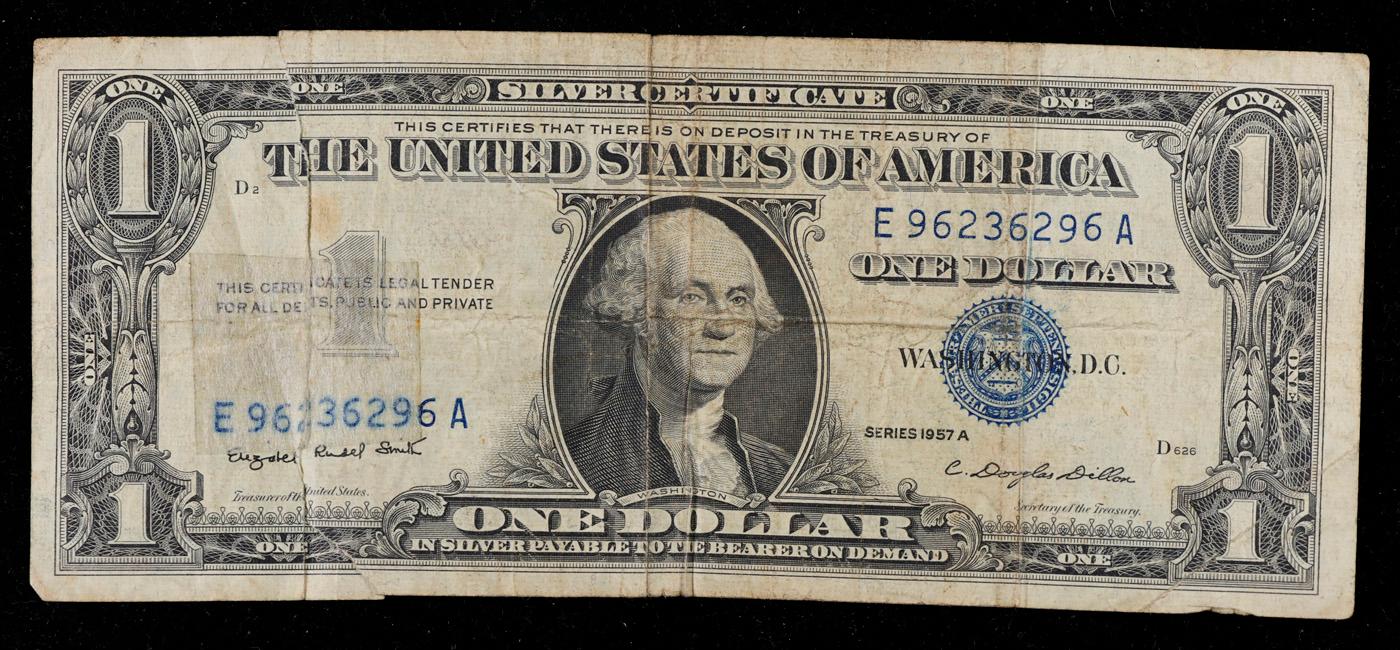 1957A $1 Blue Seal Silver Certificate Grades vf details