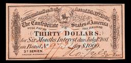 1864 3rd Series Confederate States Thirty Dollars Note Grades Select CU