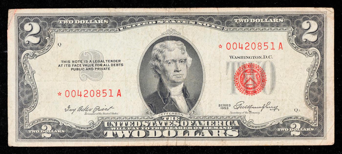 **Star Note** 1953B $2 Red Seal United States Note Grades vf++