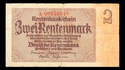 1937 Germany 2 Rentenmark Note P# 174b vf+