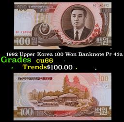 1992 Upper Korea 100 Won Banknote P# 43a Grades Gem+ CU