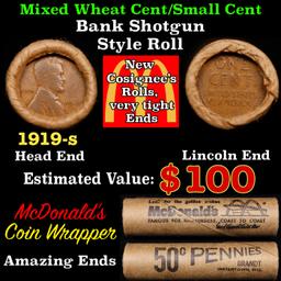 Lincoln Wheat Cent 1c Mixed Roll Orig Brandt McDonalds Wrapper, 1919-s end, Wheat other end