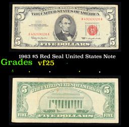 1963 $5 Red Seal United States Note Grades vf+