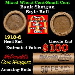 Lincoln Wheat Cent 1c Mixed Roll Orig Brandt McDonalds Wrapper, 1918-d end, Wheat other end