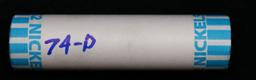 BU Shotgun Jefferson 5c roll, 1974-p 40 pcs Bank $2 Nickel Wrapper
