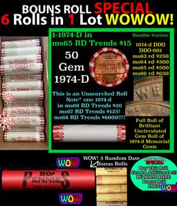 THIS AUCTION ONLY! BU Shotgun Lincoln 1c roll, 1979-d 50 pcs Plus FIVE bonus random date BU roll! Ba