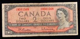 1954 Canada 2 Dollars Banknote P# 76b, Sig. Beattie & Rasminsky Grades vf, very fine