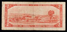 1954 Canada 2 Dollars Banknote P# 76b, Sig. Beattie & Rasminsky Grades vf, very fine