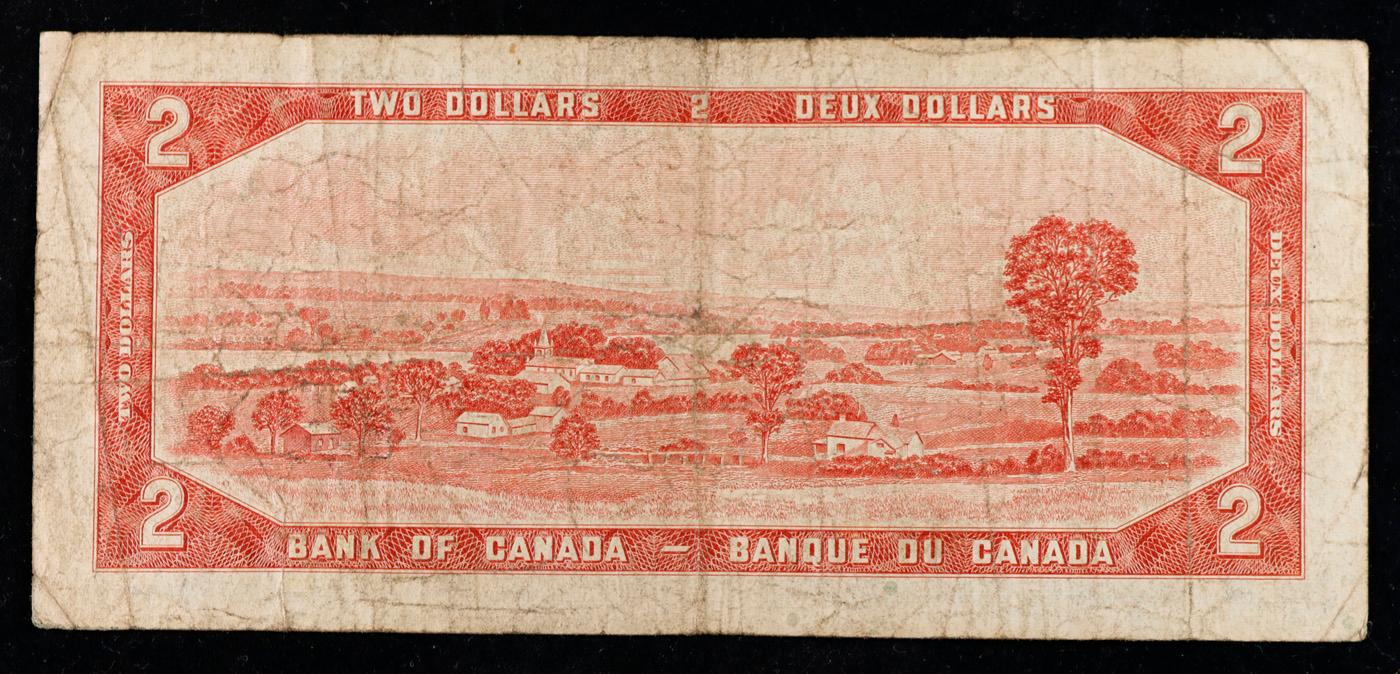1954 Canada 2 Dollars Banknote P# 76b, Sig. Beattie & Rasminsky Grades vf, very fine