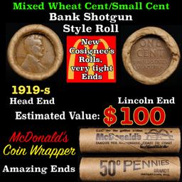 Lincoln Wheat Cent 1c Mixed Roll Orig Brandt McDonalds Wrapper, 1919-s end, Wheat other end