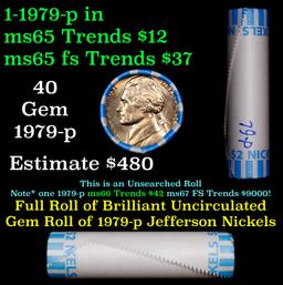 BU Shotgun Jefferson 5c roll, 1979-p 40 pcs Bank $2 Nickel Wrapper