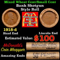 Lincoln Wheat Cent 1c Mixed Roll Orig Brandt McDonalds Wrapper, 1918-d end, Wheat other end