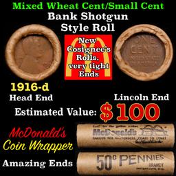 Lincoln Wheat Cent 1c Mixed Roll Orig Brandt McDonalds Wrapper, 1916-d end, Wheat other end