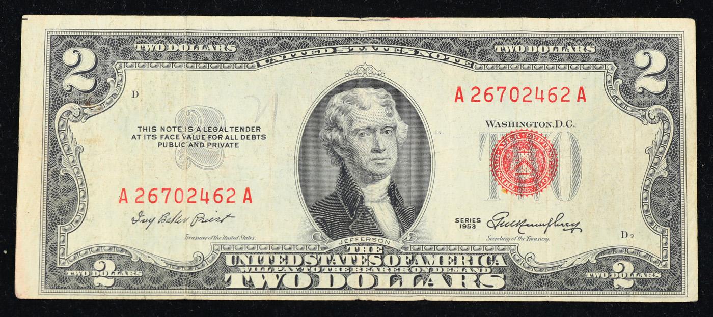 1953 $2 Red Seal United States Note Grades vf++