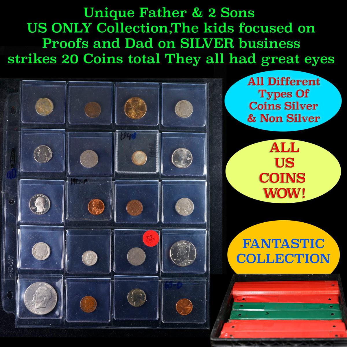 Unique Father & 2 Sons US ONLY Collection,The kids focused on Proofs and Dad on SILVER business stri
