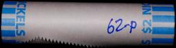 BU Shotgun Jefferson 5c roll, 1962-p 40 pcs Bank $2 Nickel Wrapper