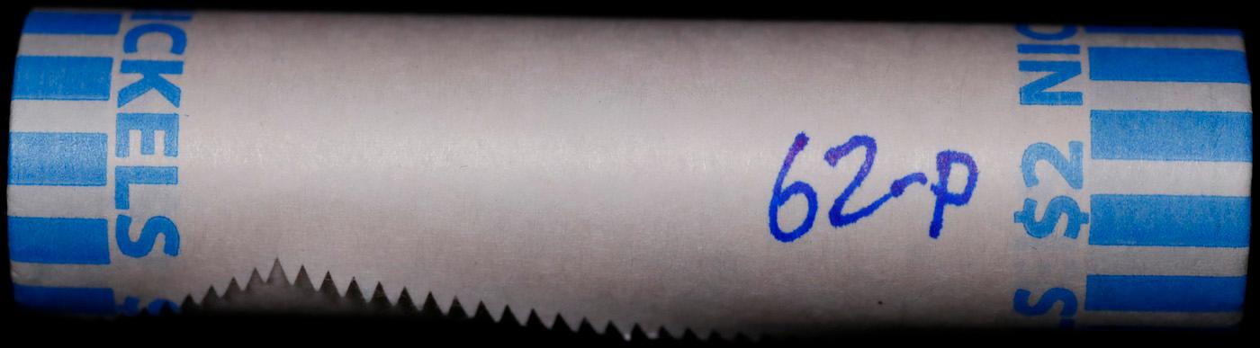 BU Shotgun Jefferson 5c roll, 1962-p 40 pcs Bank $2 Nickel Wrapper
