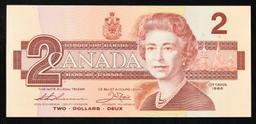 1986 Canada 2 Dollars Banknote P# 94b, Sig. Thiessen & Crow Grades Choice AU/BU Slider