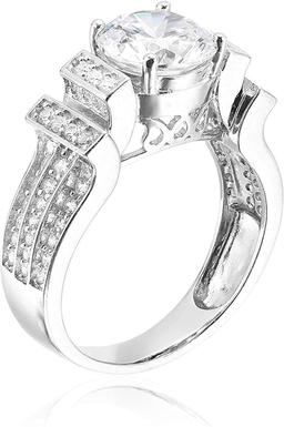 Decadence Sterling Silver Round Cut Tiered Pave Engagement Ring Size 9