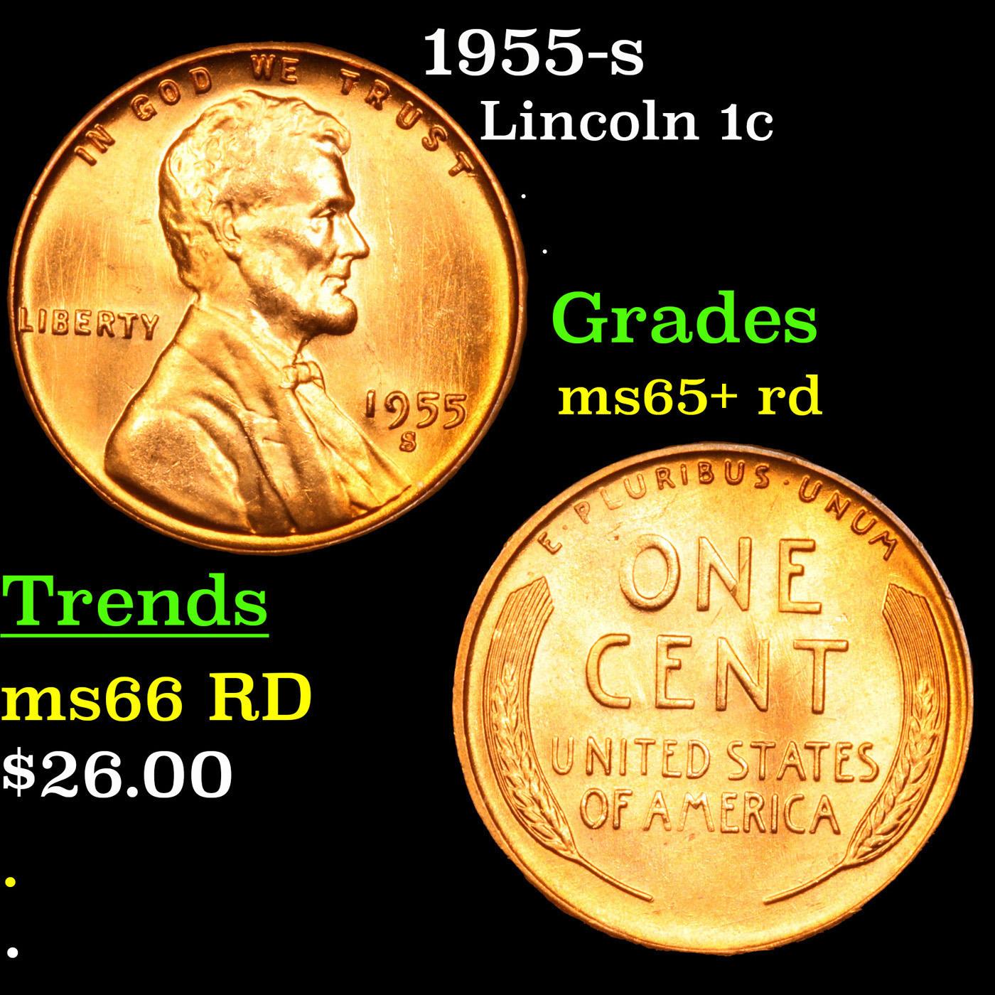 1955-s Lincoln Cent 1c Grades Gem+ Unc RD