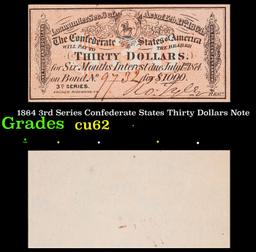 1864 3rd Series Confederate States Thirty Dollars Note Grades Select CU