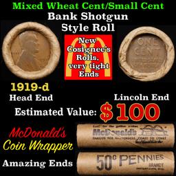 Lincoln Wheat Cent 1c Mixed Roll Orig Brandt McDonalds Wrapper, 1919-d end, Wheat other end