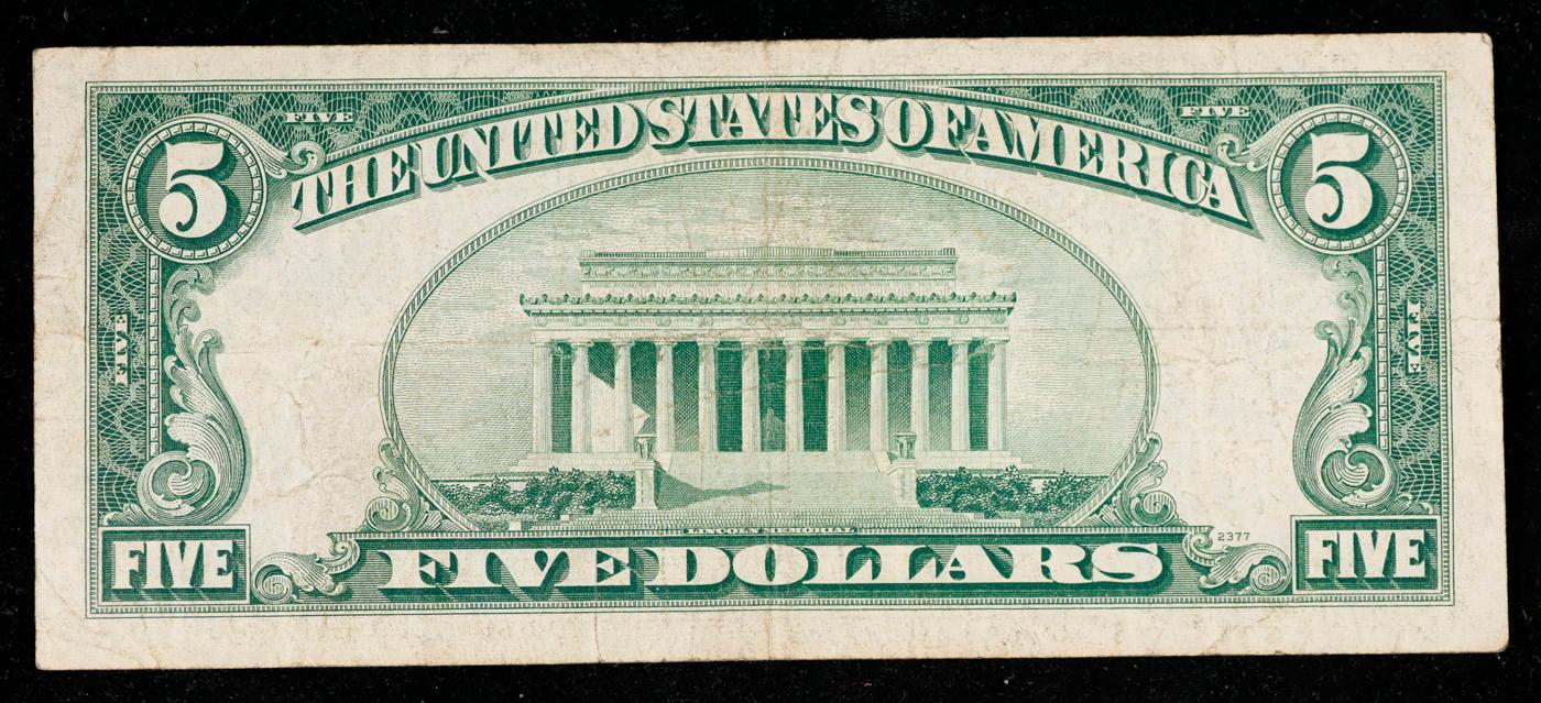 1953A $5 Red Seal United States Note Grades vf+