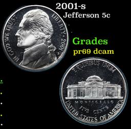 Proof 2001-s Jefferson Nickel 5c Grades GEM++ Proof Deep Cameo