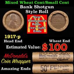 Lincoln Wheat Cent 1c Mixed Roll Orig Brandt McDonalds Wrapper, 1917-p end, Wheat other end