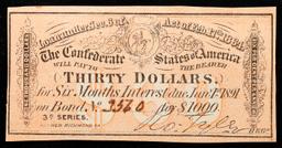 1864 3rd Series Confederate States Thirty Dollars Note Grades Choice AU/BU Slider