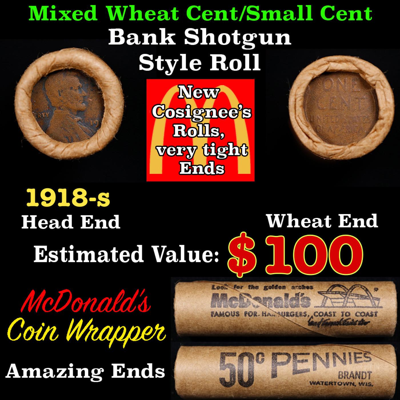 Lincoln Wheat Cent 1c Mixed Roll Orig Brandt McDonalds Wrapper, 1918-s end, Wheat other end