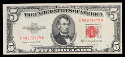 1953B $5 Red Seal United States Note Grades vf++