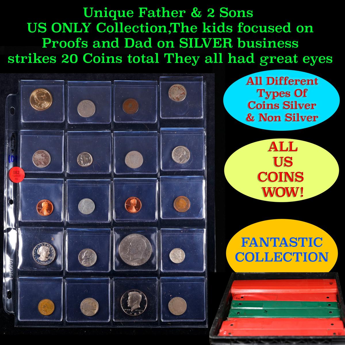 Unique Father & 2 Sons US ONLY Collection,The kids focused on Proofs and Dad on SILVER business stri