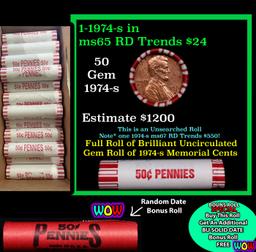 THIS AUCTION ONLY! BU Shotgun Lincoln 1c roll, 1974-s 50 pcs Plus one bonus random date BU roll! Ban