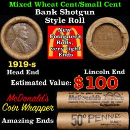 Lincoln Wheat Cent 1c Mixed Roll Orig Brandt McDonalds Wrapper, 1919-s end, Wheat other end