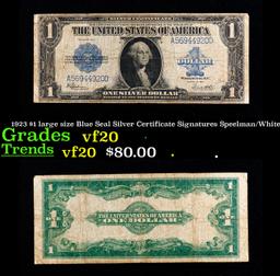 1923 $1 large size Blue Seal Silver Certificate Grades vf, very fine Signatures Speelman/White