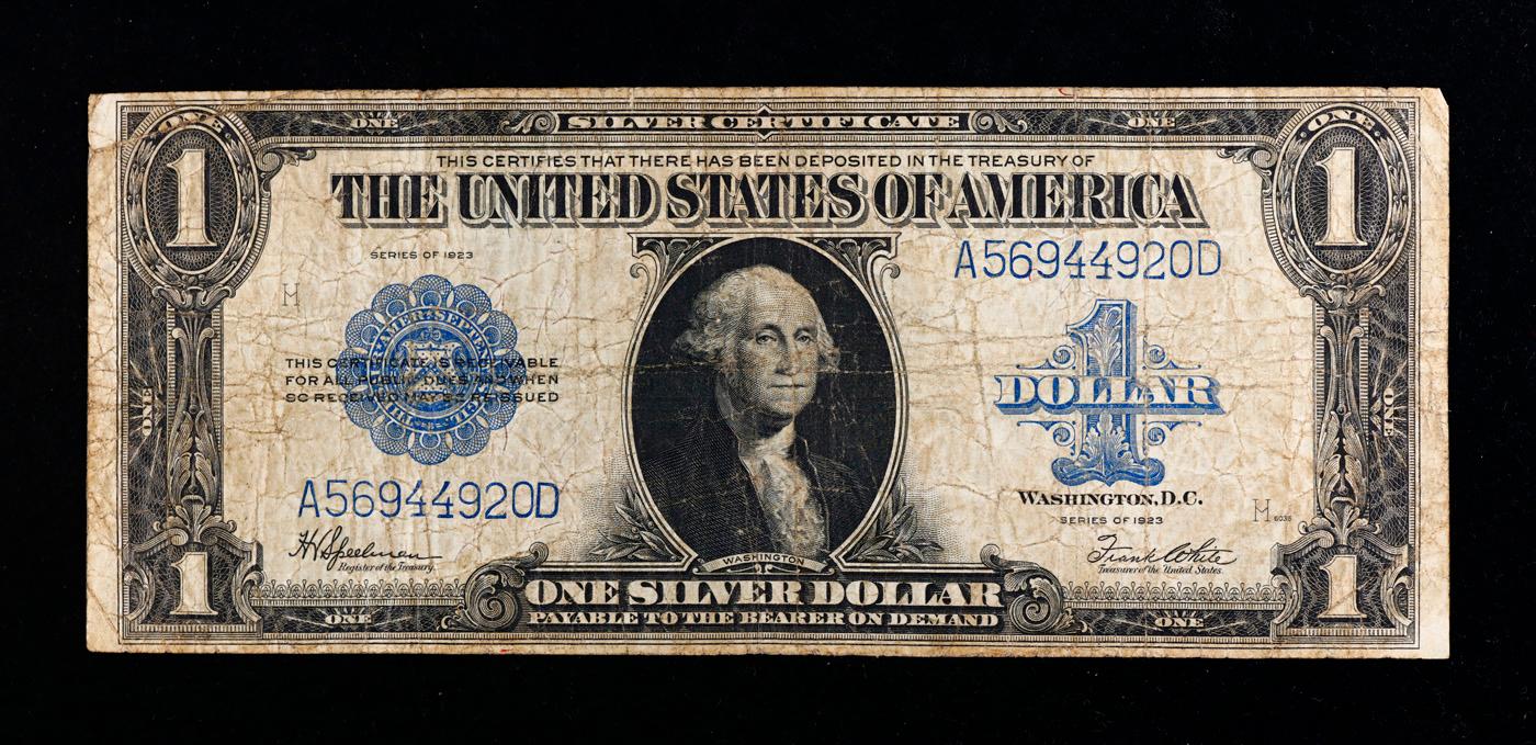 1923 $1 large size Blue Seal Silver Certificate Grades vf, very fine Signatures Speelman/White