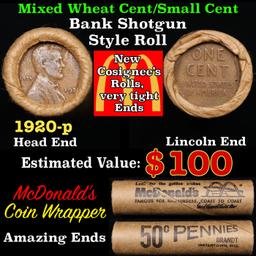 Lincoln Wheat Cent 1c Mixed Roll Orig Brandt McDonalds Wrapper, 1920-p end, Wheat other end