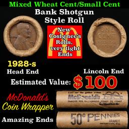 Lincoln Wheat Cent 1c Mixed Roll Orig Brandt McDonalds Wrapper, 1928-s end, Wheat other end