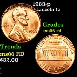 1963-p Lincoln Cent 1c Grades GEM+ Unc RD