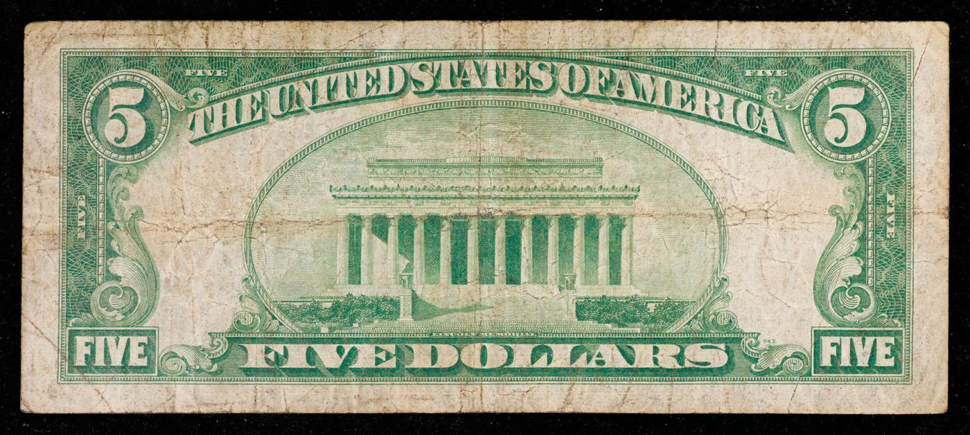 1934A $5 Blue Seal Silver Certificate Grades vf+