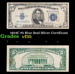 1934C $5 Blue Seal Silver Certificate Grades vf++